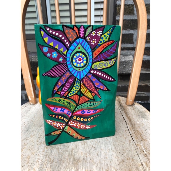 My Art: Vintage Wood Vase Stones Handpainted by Me - Picture 4 of 4